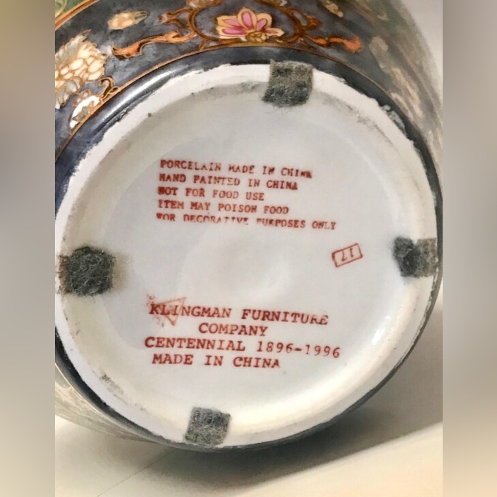 Vintage 1896 to 1996 Hand Painted Porcelain Anniversary KLINGMAN Furniture Vase - Picture 8 of 8